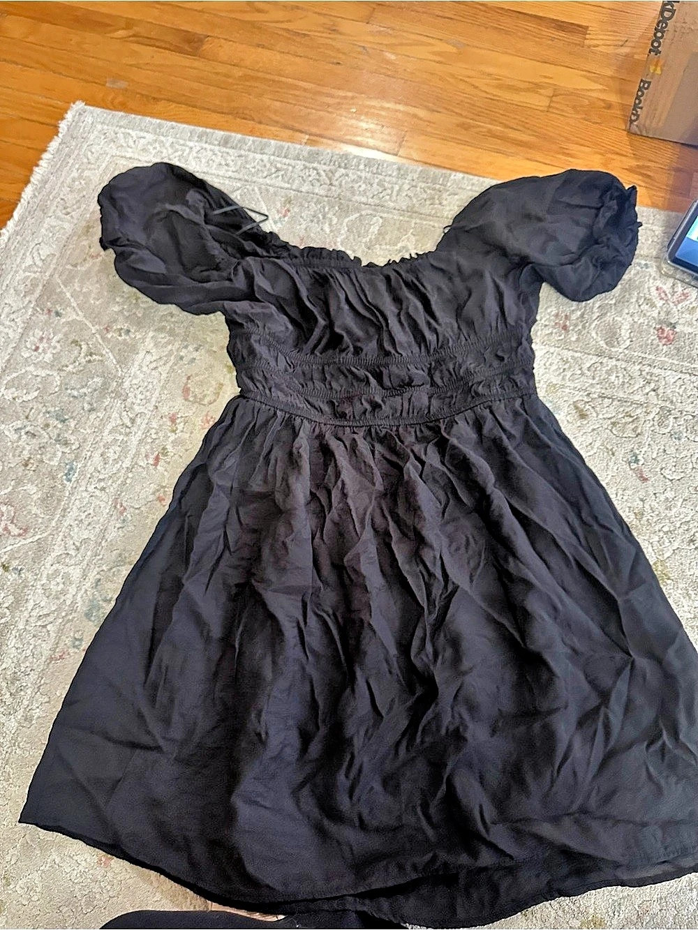 H&Medium Smocked Off-the-Shoulder Dress Black Mini Size Medium